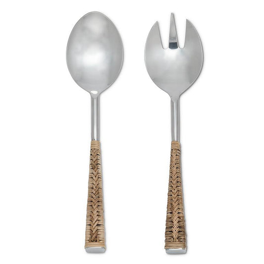 SALAD SERVER SET - RATTAN HANDLE