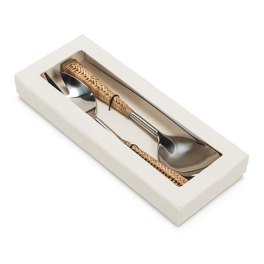 SALAD SERVER SET - RATTAN HANDLE