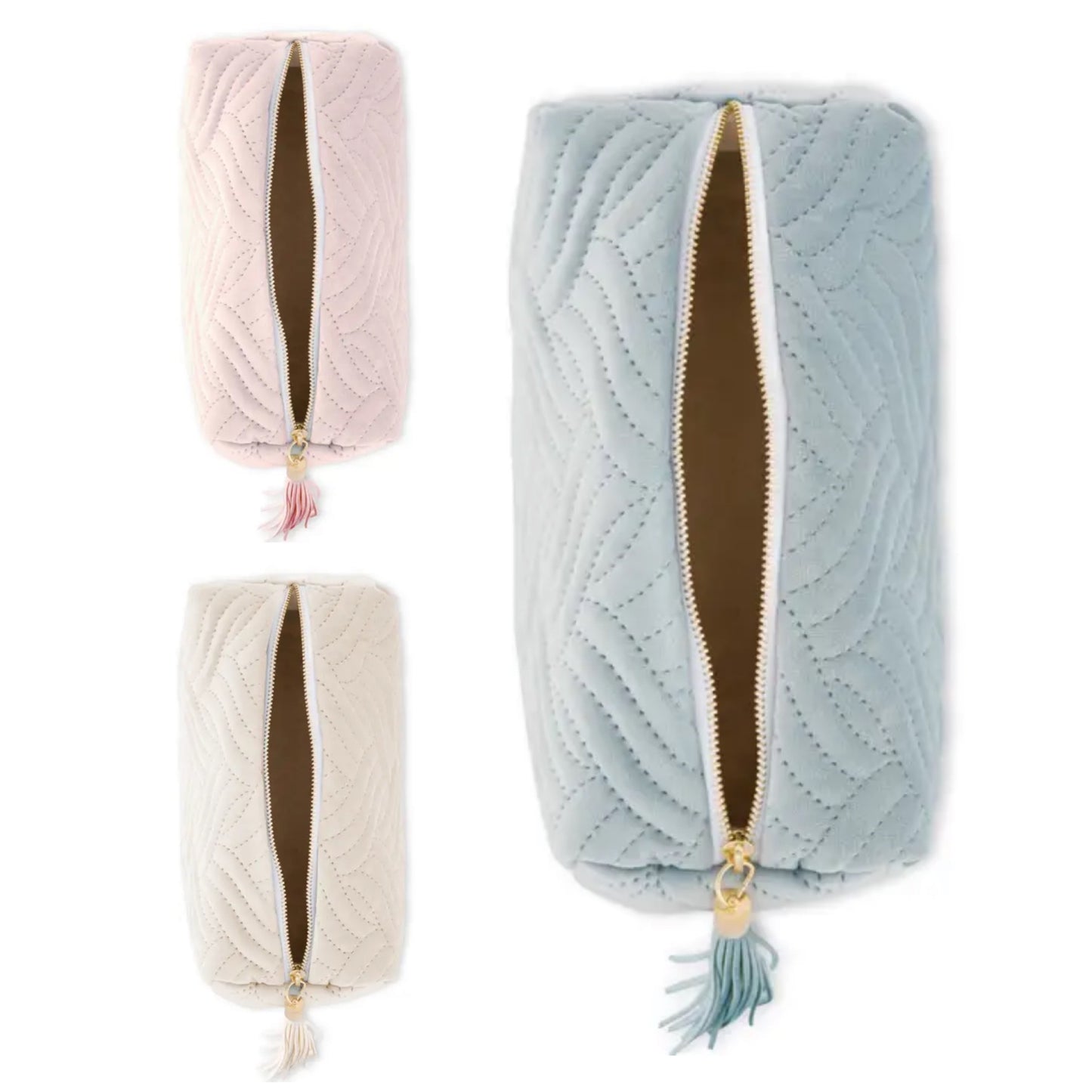 VELVET QUILTED MAKEUP POUCH - SMALL