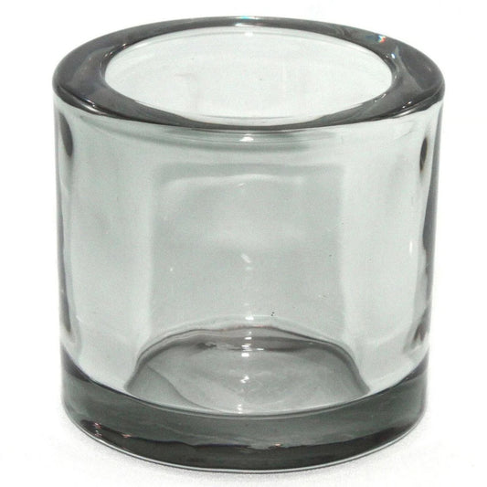CANDLE HOLDER, HEAVY GLASS  - SMOKE