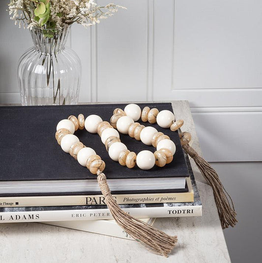 BEAD GARLAND, BALL&DISC - WHITE/AMBER