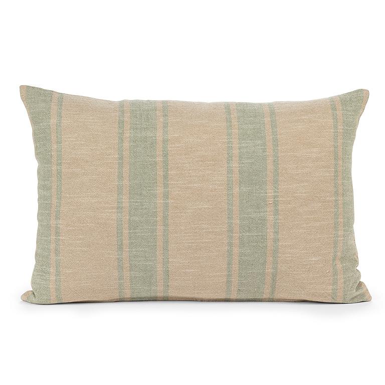 PILLOW, TICKING STRIPE - NATURAL/GREEN