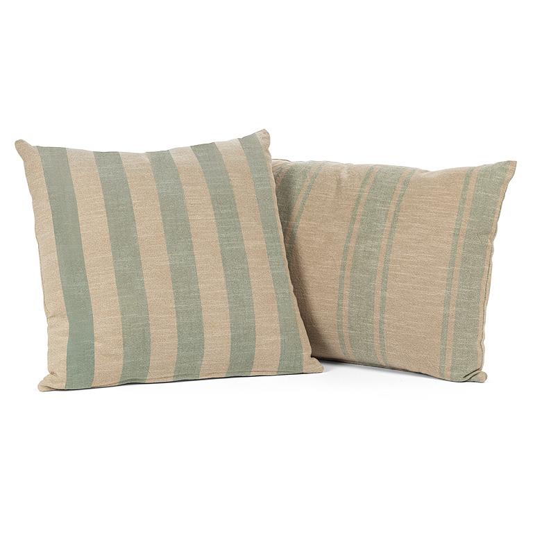 PILLOW, TICKING STRIPE - NATURAL/GREEN