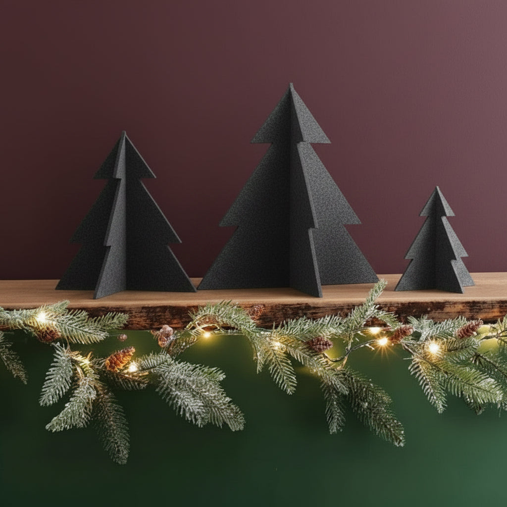 TREE DECOR, SET OF 3 - CHARCOAL FELT