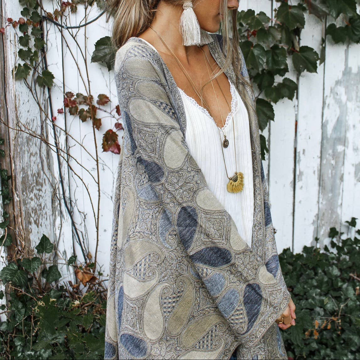 KIMONO, PATCHWORK PAISLEY - LINEN BEIGE