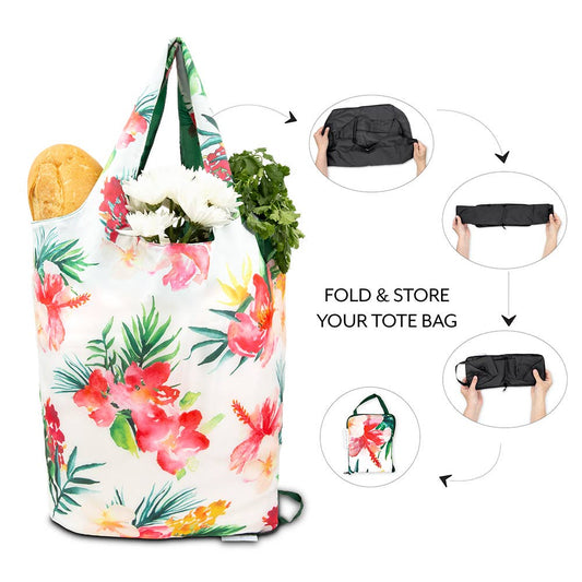 TOTE BAG, REUSABLE - TROPICAL FLORAL