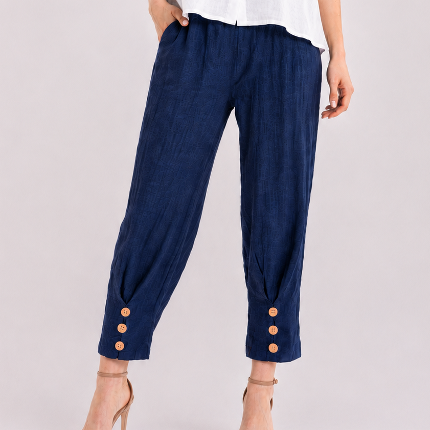 PANTS, LINEN - NAVY, BOW TIE