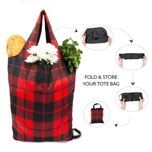 TOTE BAG, REUSABLE - BUFFALO PLAID