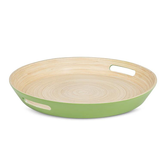 TRAY W/HANDLES, GREEN - BAMBOO
