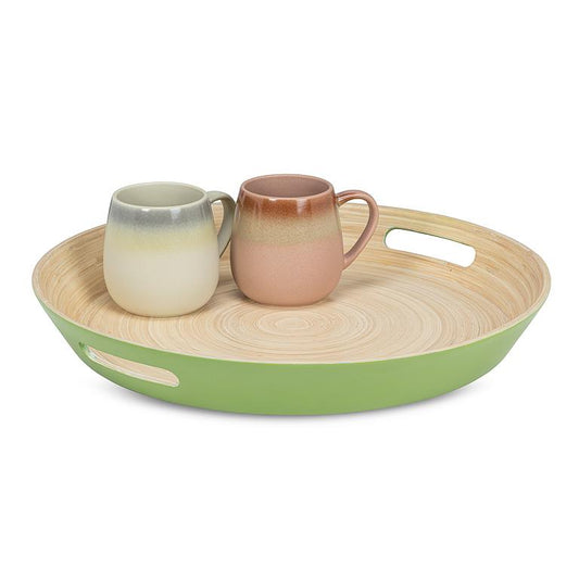 TRAY W/HANDLES, GREEN - BAMBOO