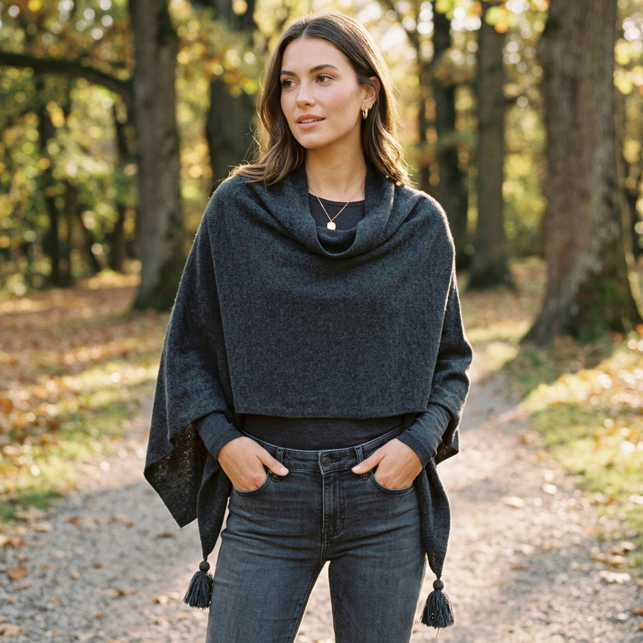 PONCHO - MERINO/CASHMERE, ANTHRACITE