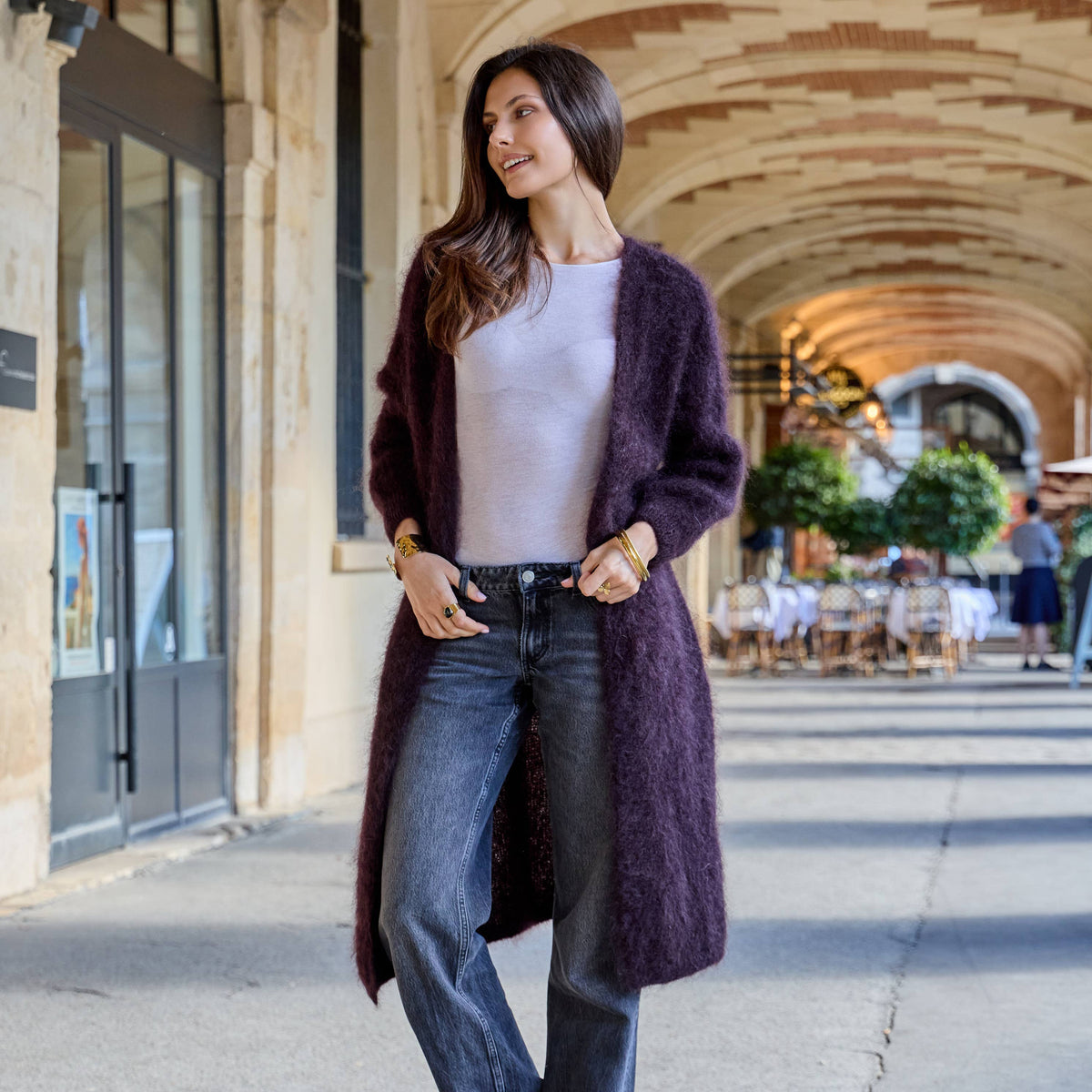 CARDIGAN, LONG - KID MOHAIR, CHOCOLATE