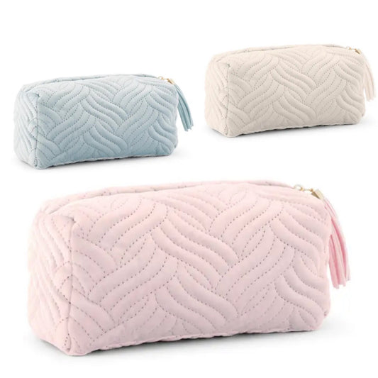 VELVET QUILTED MAKEUP POUCH - SMALL