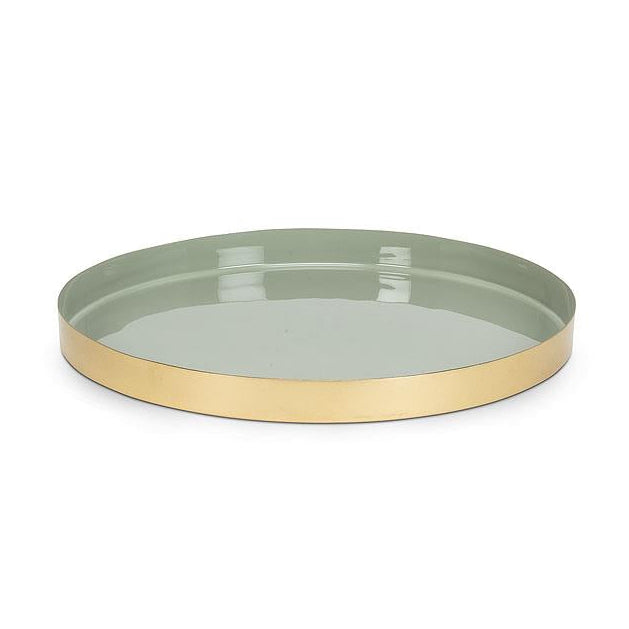 TRAY ROUND, ENAMEL - GOLD/SAGE Ø12"