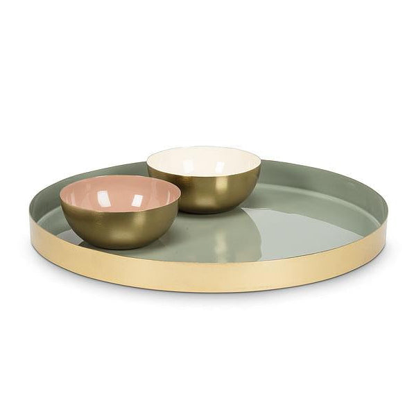 TRAY ROUND, ENAMEL - GOLD/SAGE Ø12"