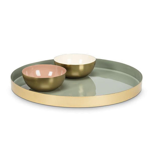 TRAY ROUND, ENAMEL - GOLD/SAGE Ø12"
