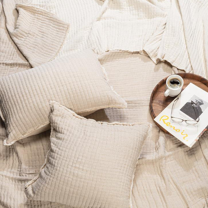 PILLOW, OVERSTITCH - BEIGE