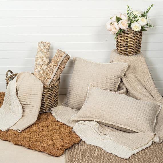 PILLOW, OVERSTITCH - BEIGE