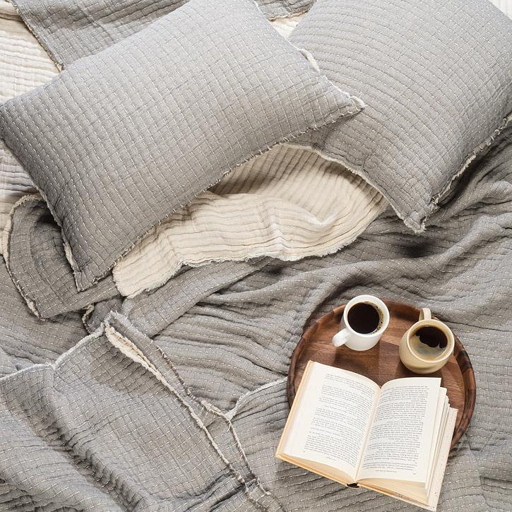 PILLOW, OVERSTITCH - GRAY