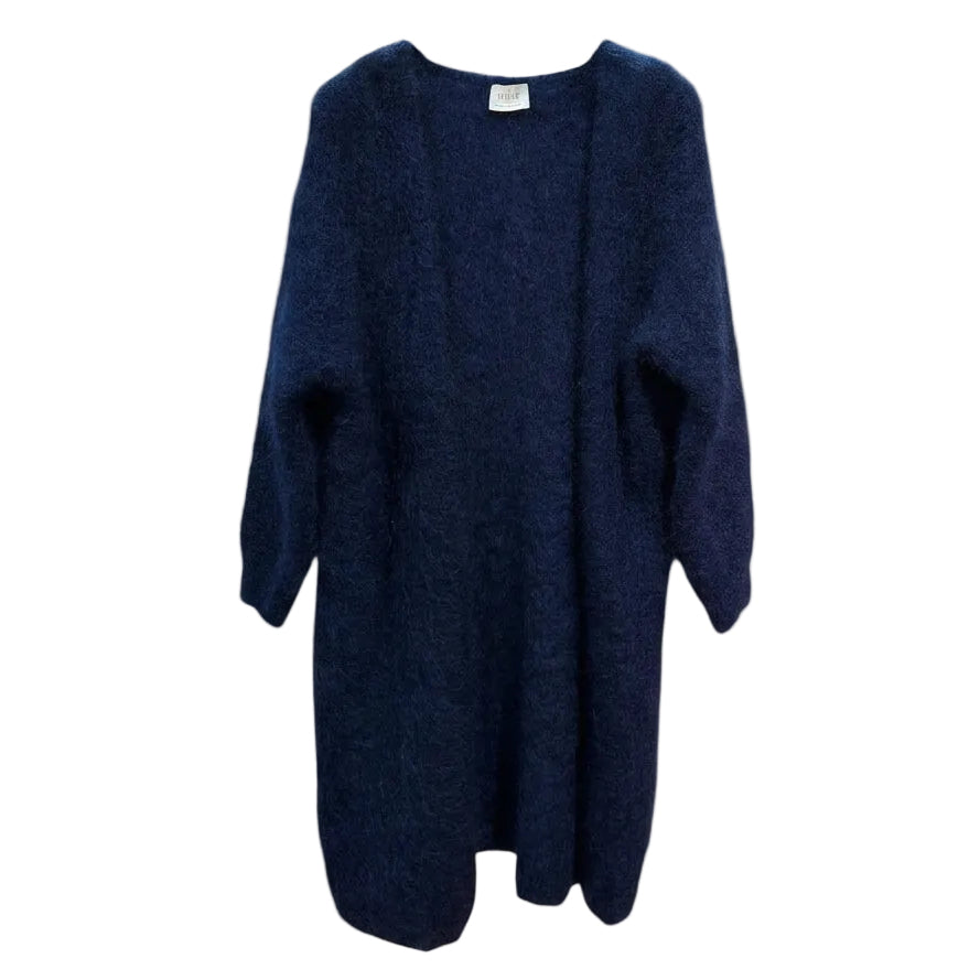 CARDIGAN, LONG - KID MOHAIR, NAVY