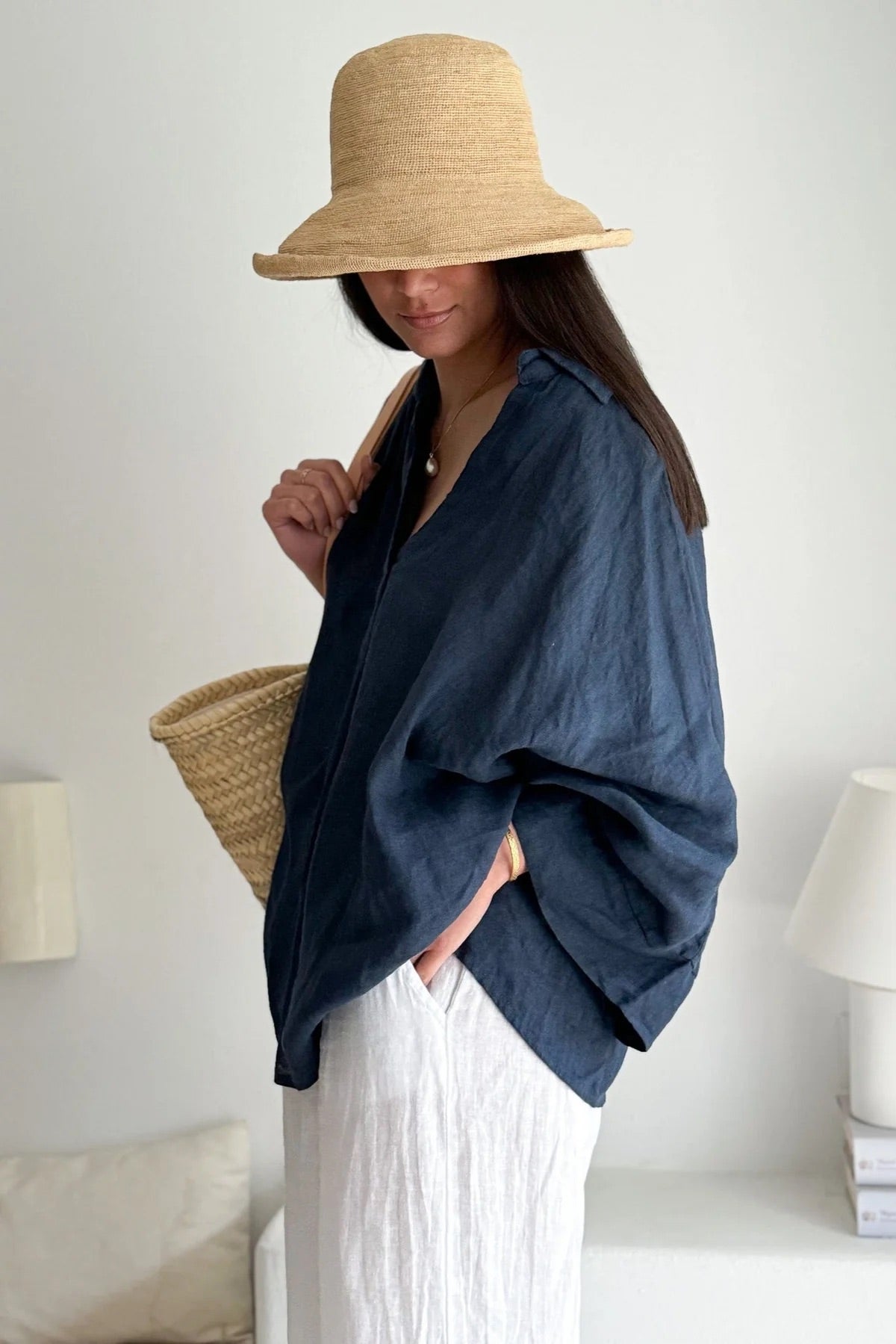 SHIRT LINEN, ARAGON - NAVY