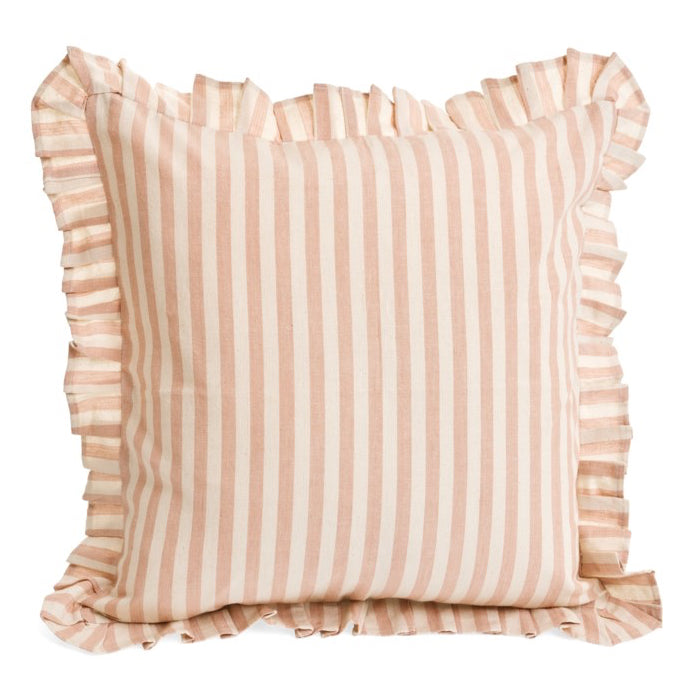 PILLOW W/FRILLS- NATURAL/PINK