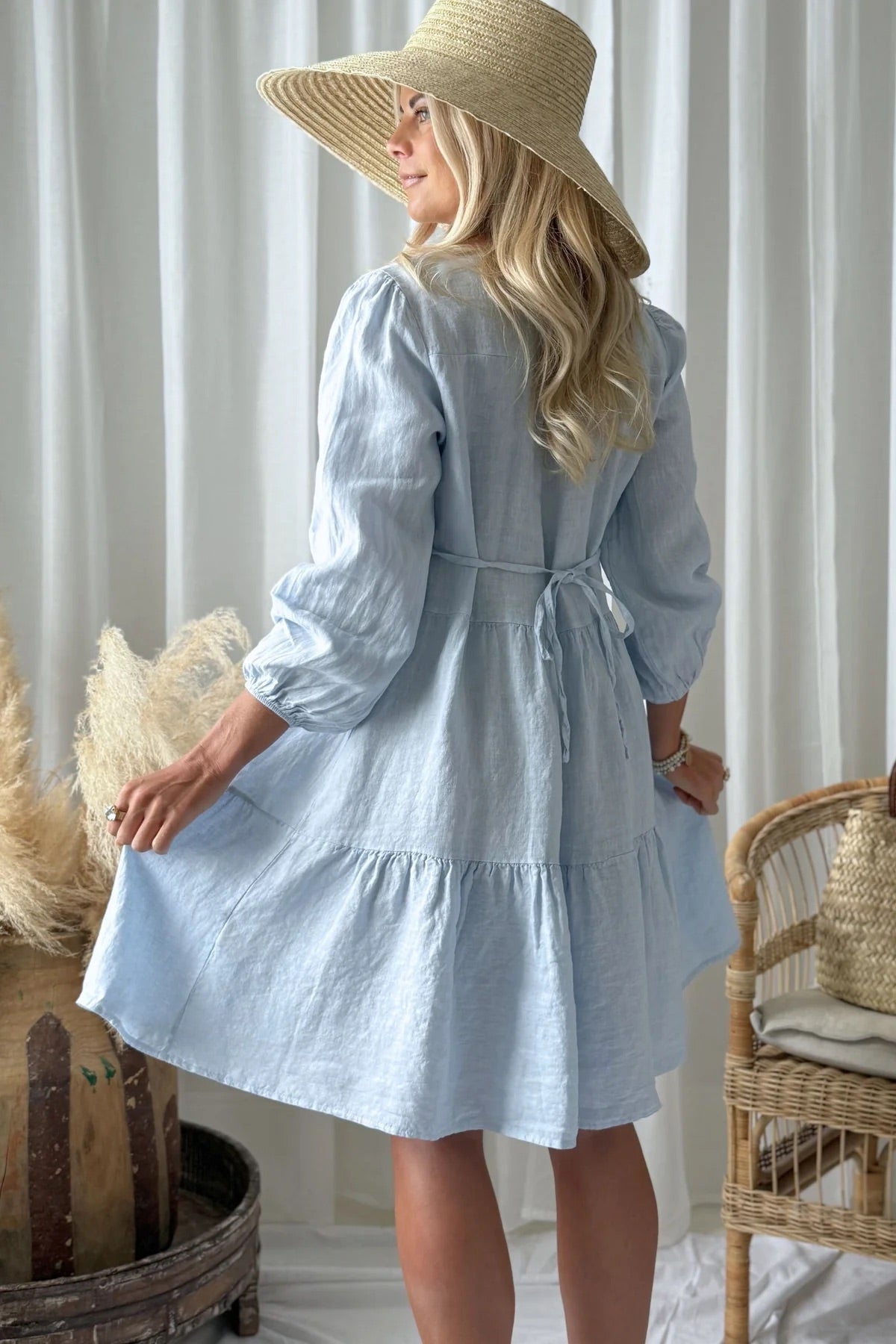 DRESS LINEN, BELLE - LIGHT BLUE