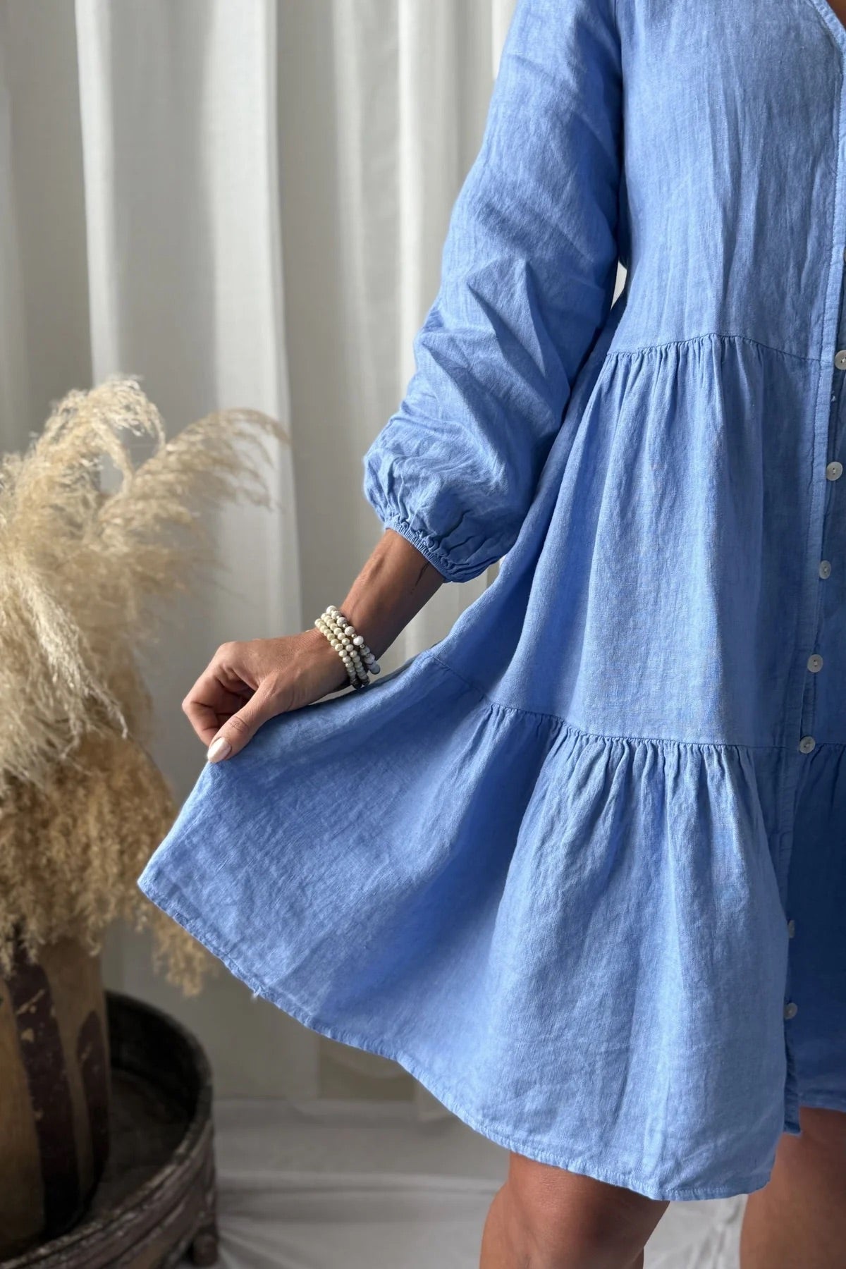 DRESS LINEN, BELLE - HEAVENLY BLUE