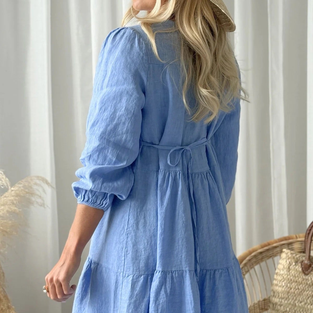 DRESS LINEN, BELLE - HEAVENLY BLUE