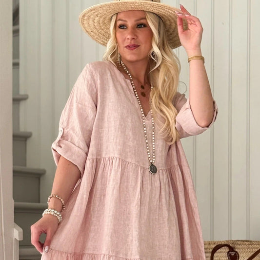 DRESS LINEN, BETHANY - PINK