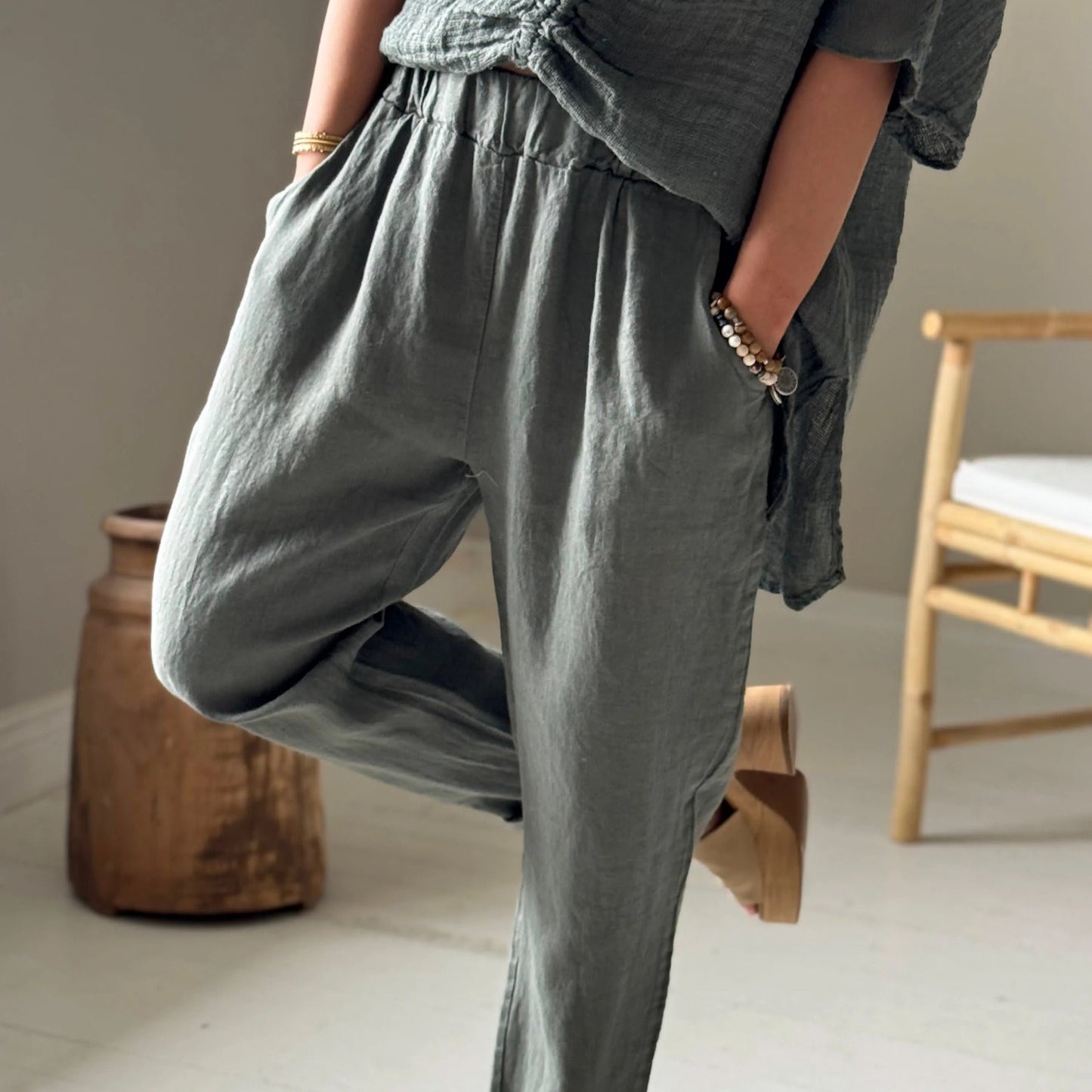 JOGGERS, LINEN - CAMO