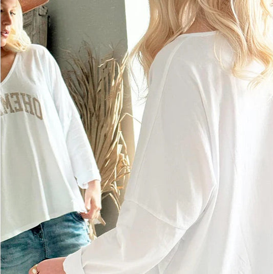 T-SHIRT GLITTER (LONG SLEEVE) - WHITE/GOLD (BOHEMIANA)