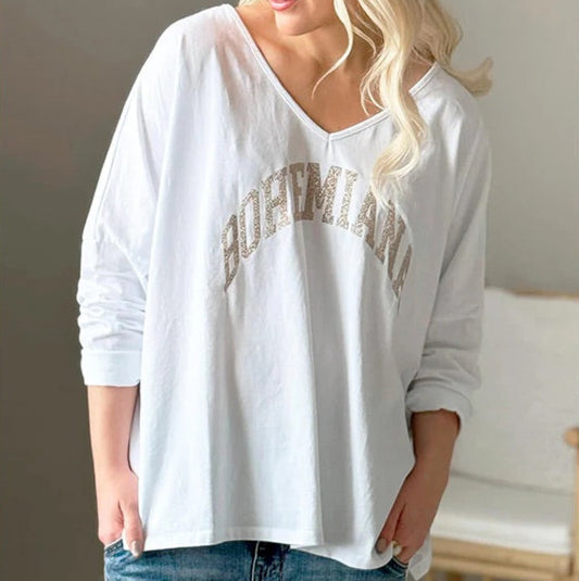 T-SHIRT GLITTER (LONG SLEEVE) - WHITE/GOLD (BOHEMIANA)