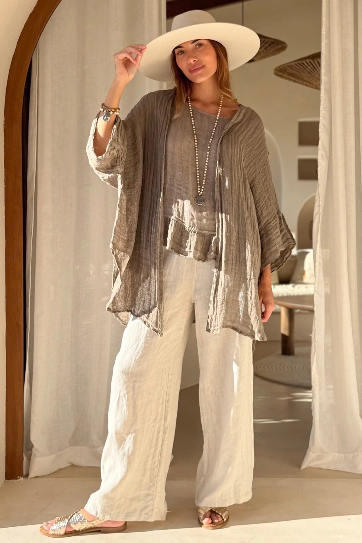 SHIRT LINEN MESH, COSTA - TAUPE