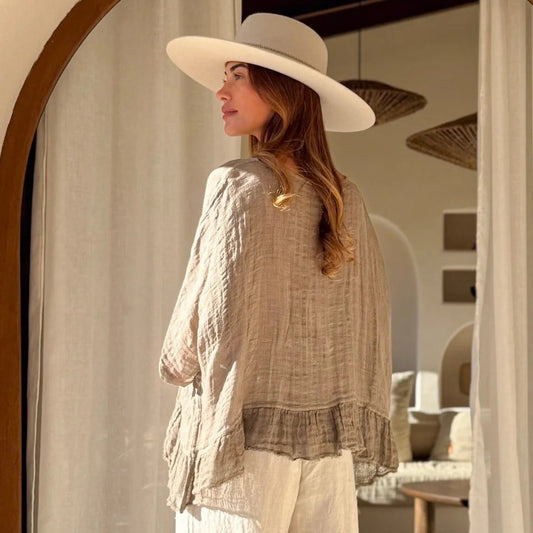 SHIRT LINEN MESH, COSTA - TAUPE