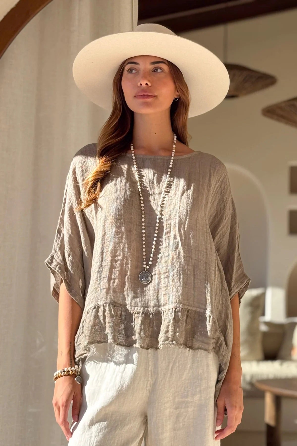 SHIRT LINEN MESH, COSTA - TAUPE