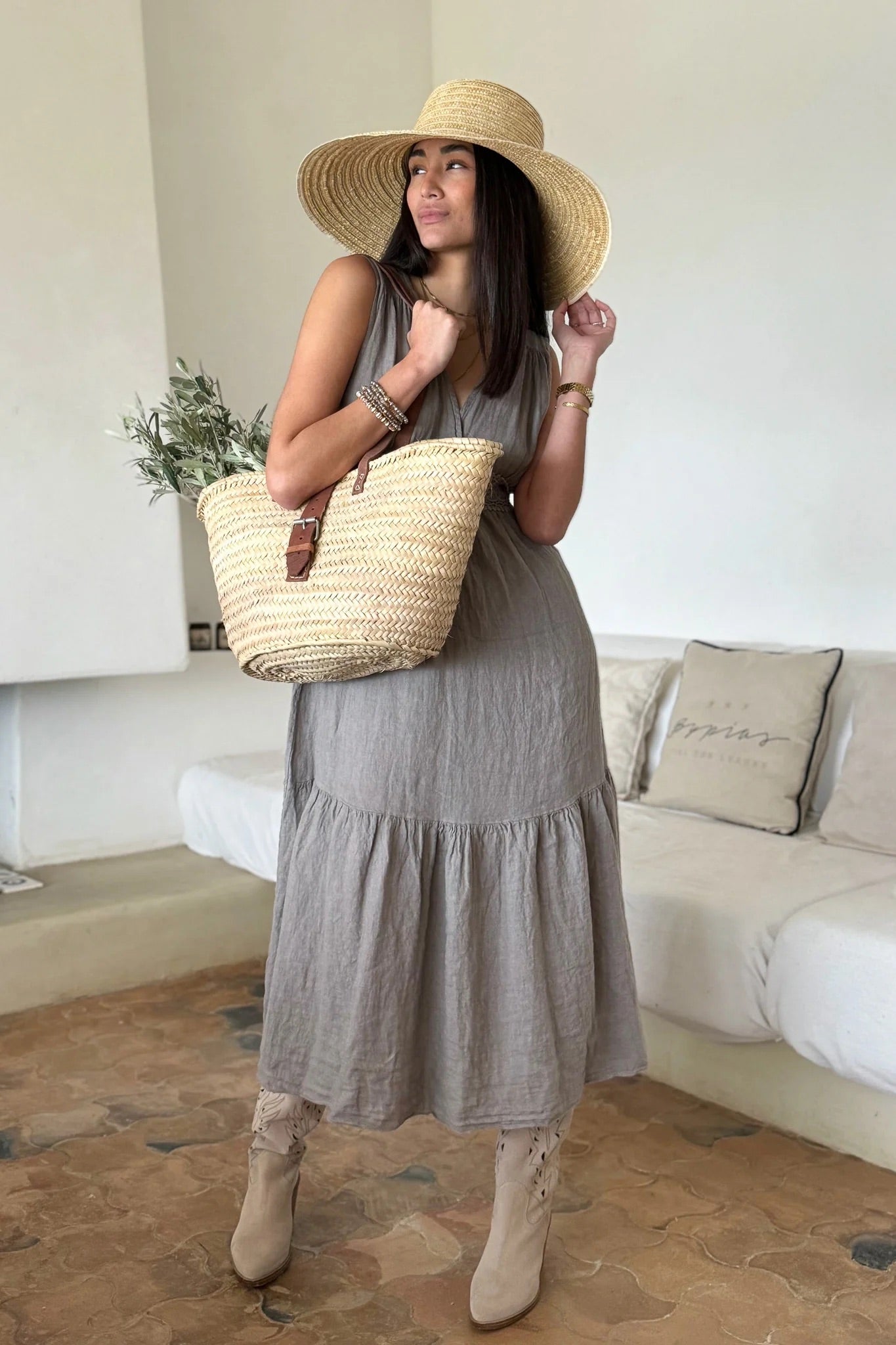 DRESS LINEN, DANIELLE - TAUPE