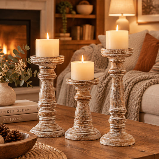 CANDLE HOLDER, PILLAR - RUSTIC