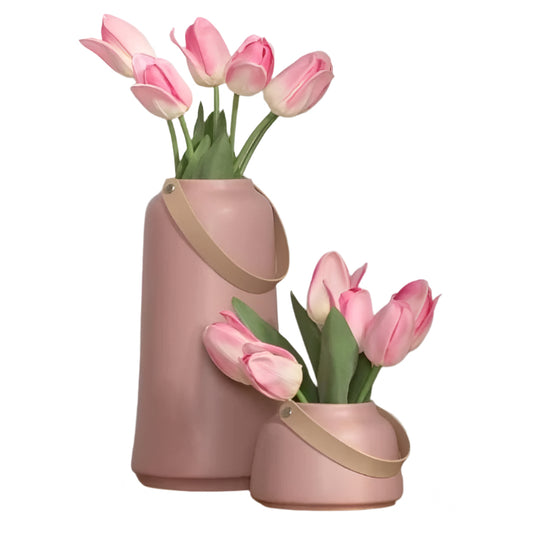 VASE W/HANDLE - CERAMIC, MATTE PINK