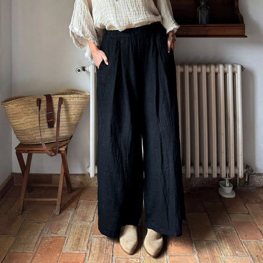 TROUSERS LINEN, FARO - BLACK