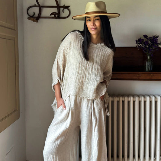 TROUSERS LINEN, FARO - SAND