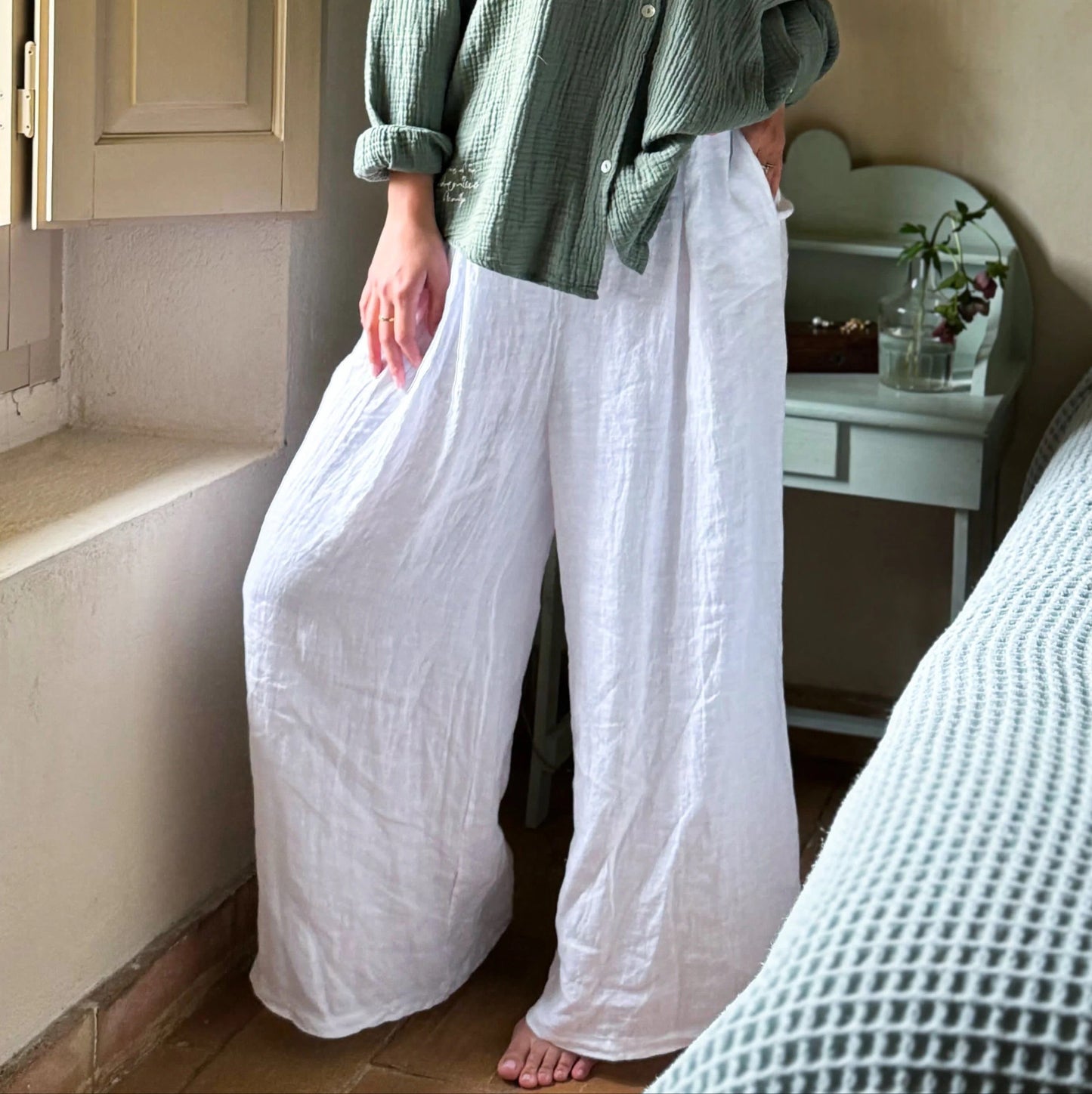 TROUSERS LINEN, FARO - WHITE