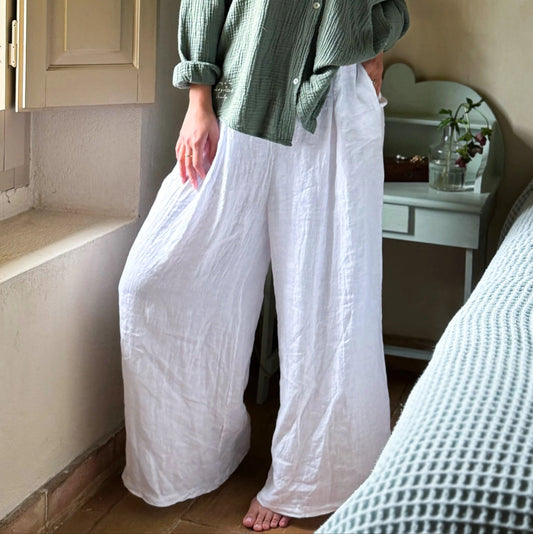 TROUSERS LINEN, FARO - WHITE