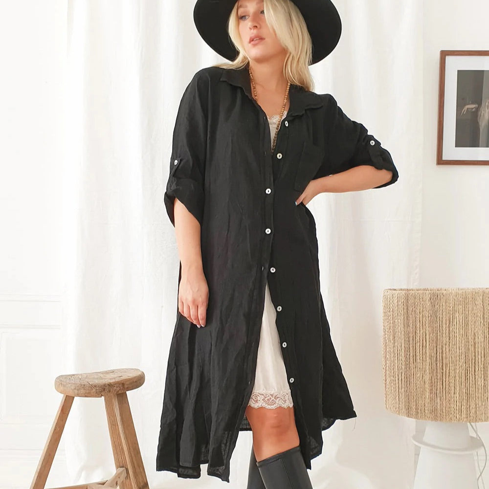 FOOL FOR LOVE LINEN TUNIC - BLACK