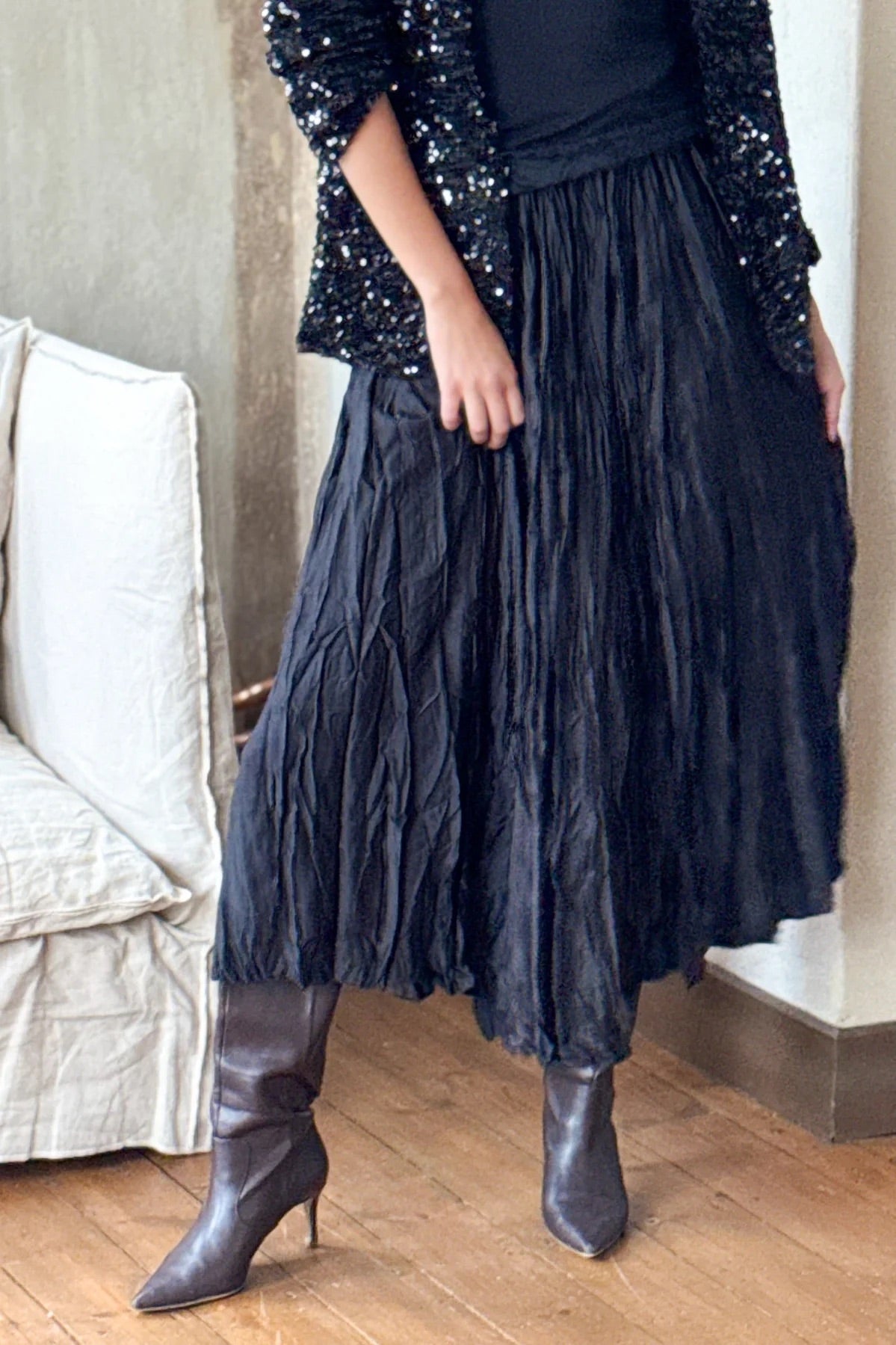 SKIRT GLAM, MAXI - BLACK