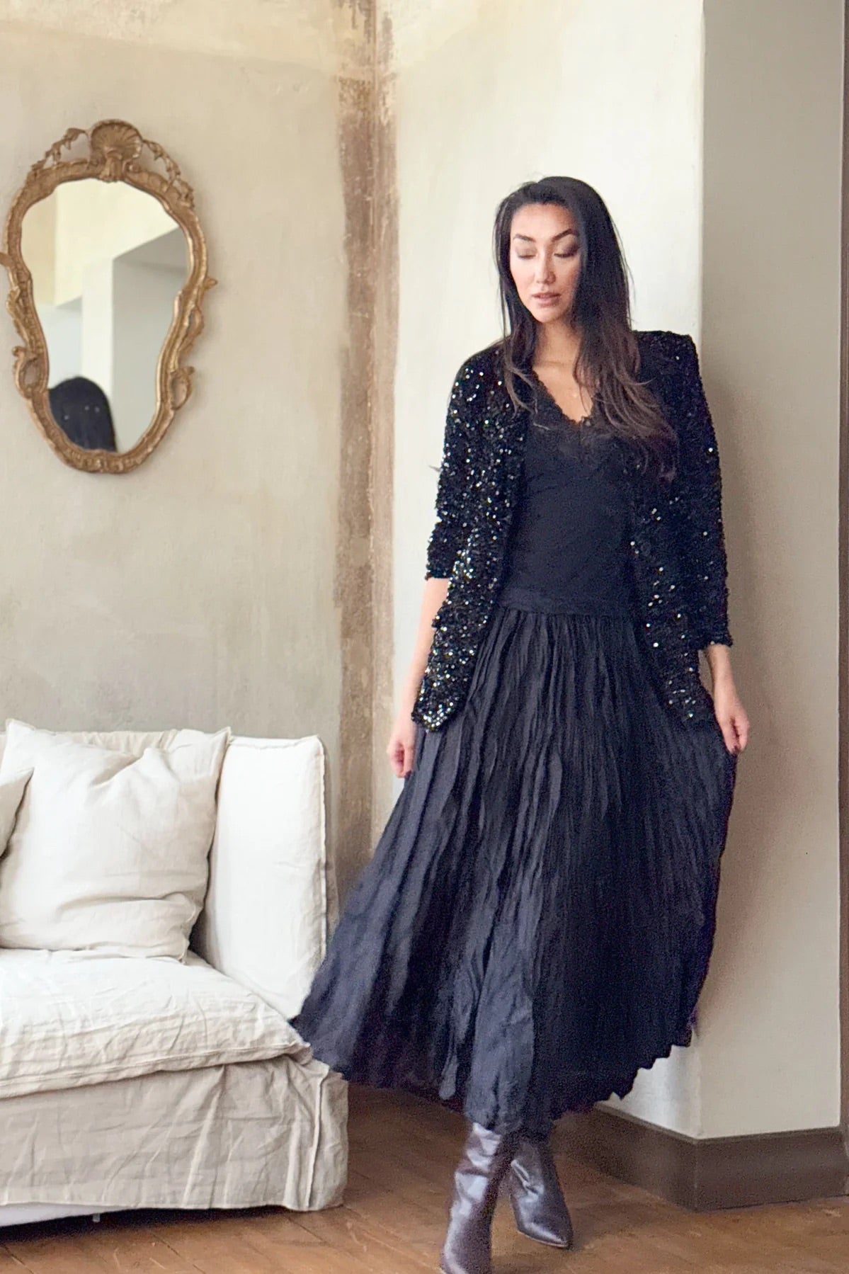 SKIRT GLAM, MAXI - BLACK
