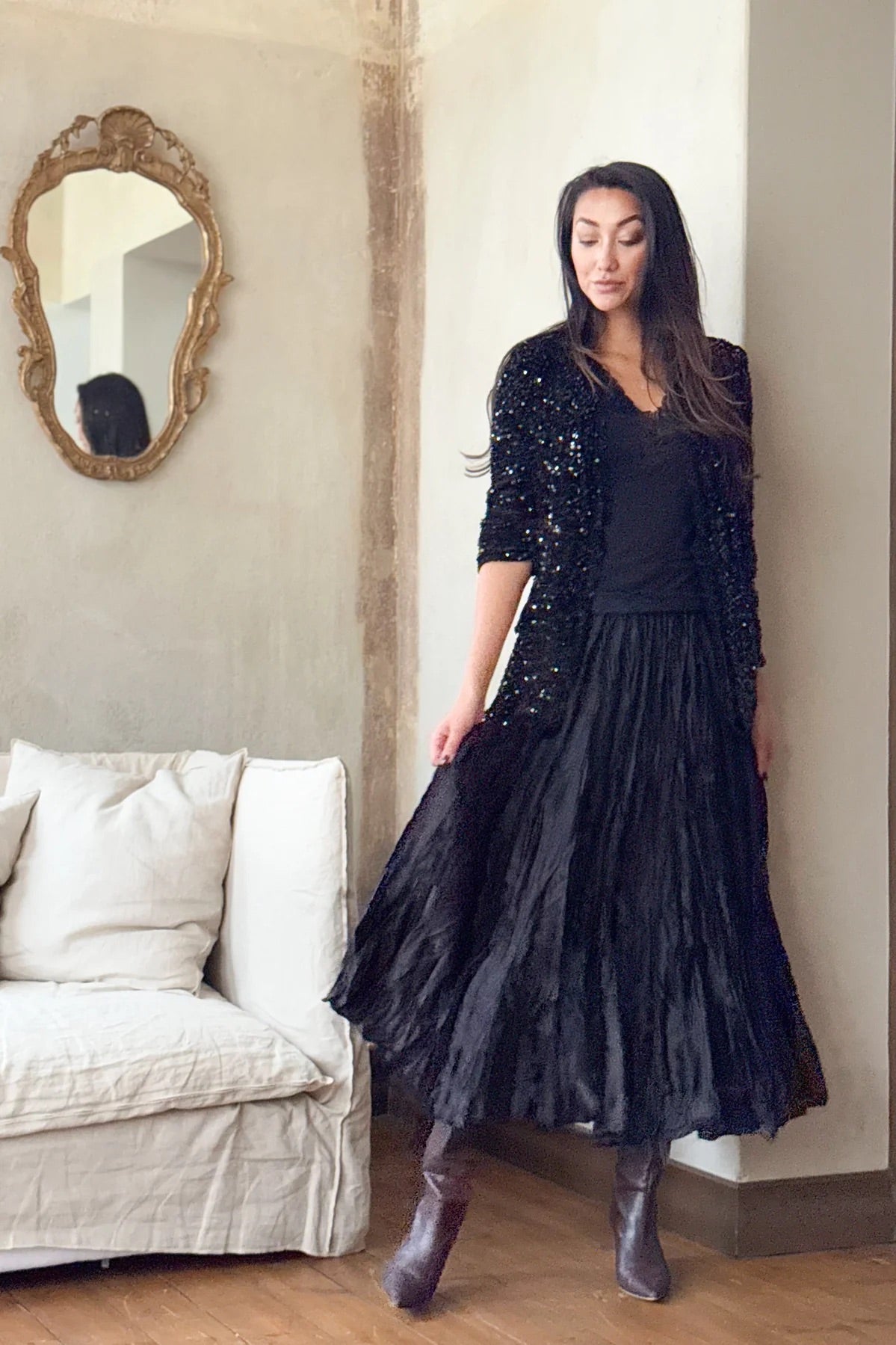 SKIRT GLAM, MAXI - BLACK