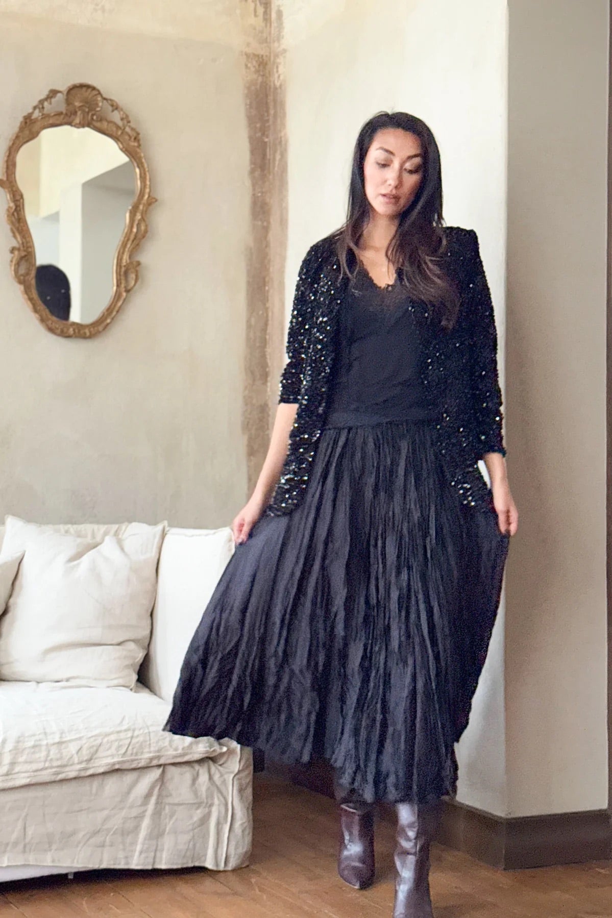 SKIRT GLAM, MAXI - BLACK