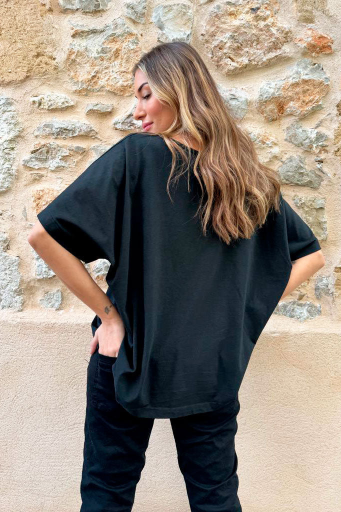T-SHIRT BOHEMIANA, GLITTER - BLACK/GOLD