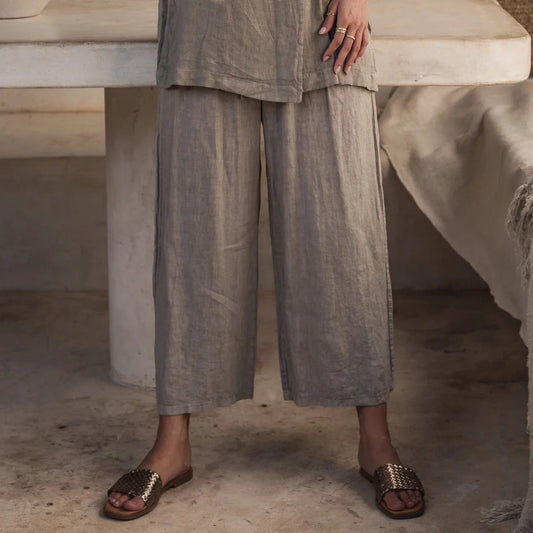 TROUSERS LINEN, HAVANA - TAUPE